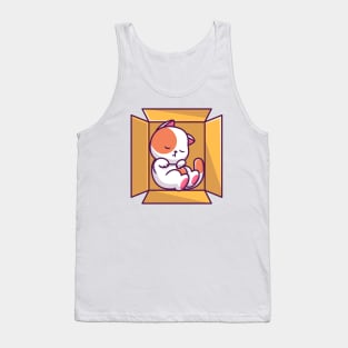 Cute Cat Sleeping In The Box Cartoon Tank Top